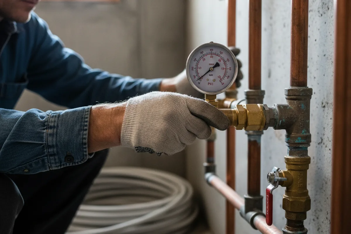 Pressure testing a repaired line during Water Line Repair in Galveston